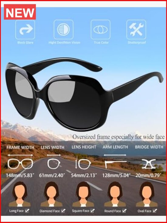 Oversized Polarized Sunglasses UV Protection Butterfly Driving main image 5